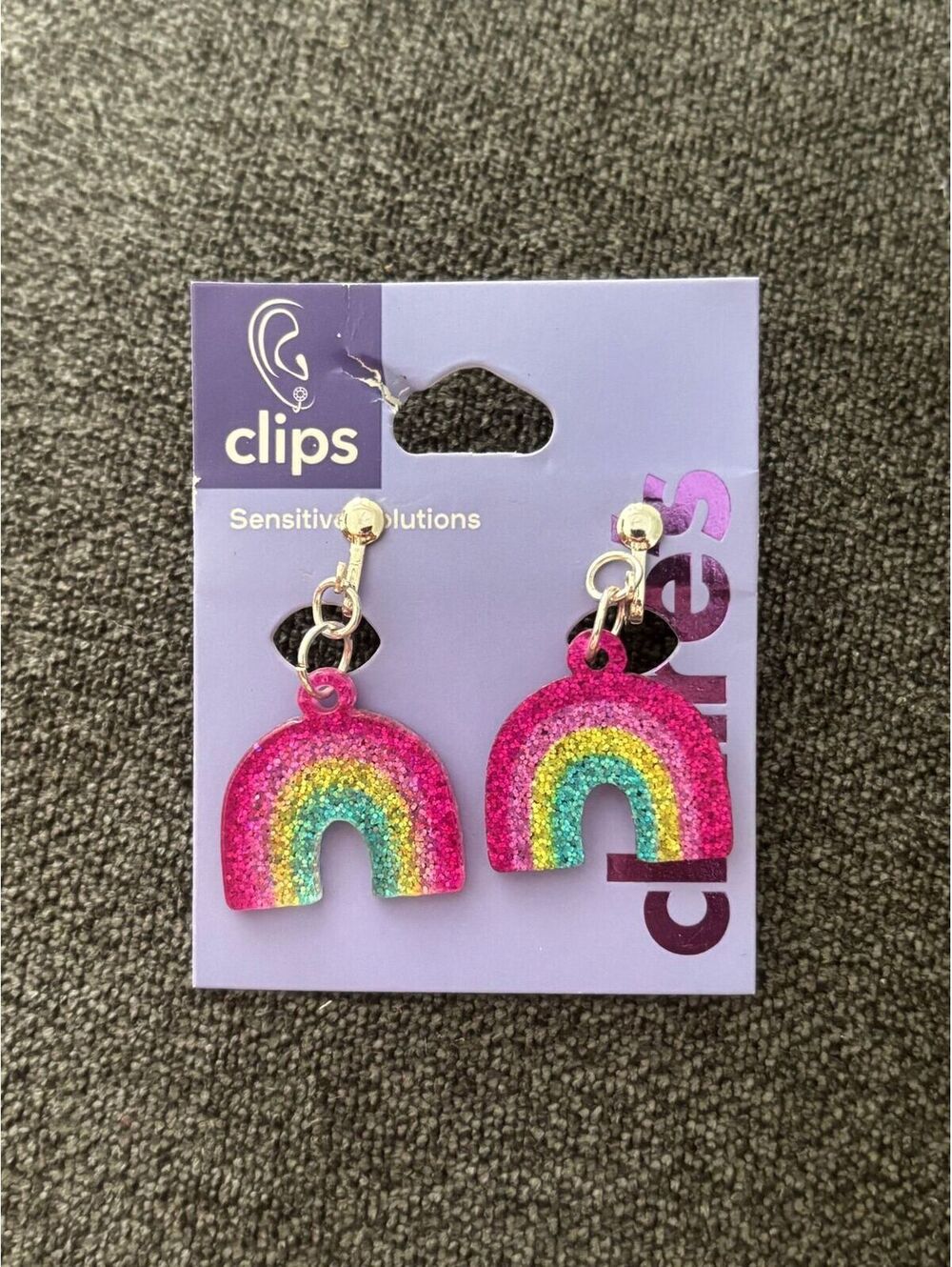 Claire's "Sensitive Solutions" Glitter Rainbow 1" Clip-On Drop Earrings